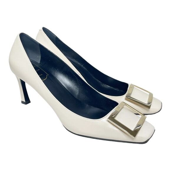 Roger Vivier Belle Vivier Trompette White Leather Silver Buckle Pumps 39.5 - Picture 2 of 9